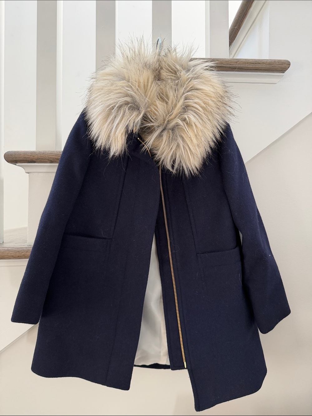 Crewcuts Navy Wool Pea Coat with Faux Fur Collar